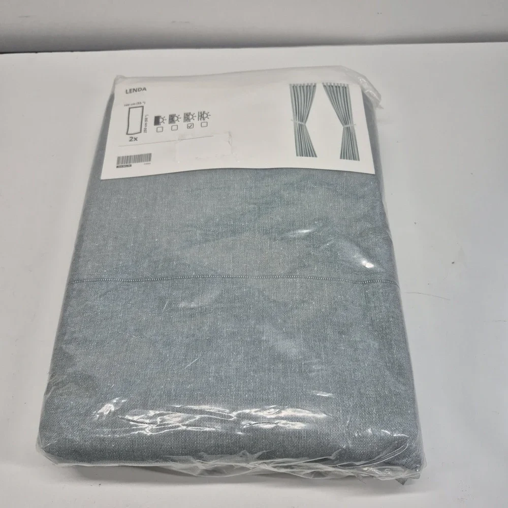 IKEA LENDA Curtains w/ Tie-Backs 55x98 1 Pair Gray Turquoise 104.981.79